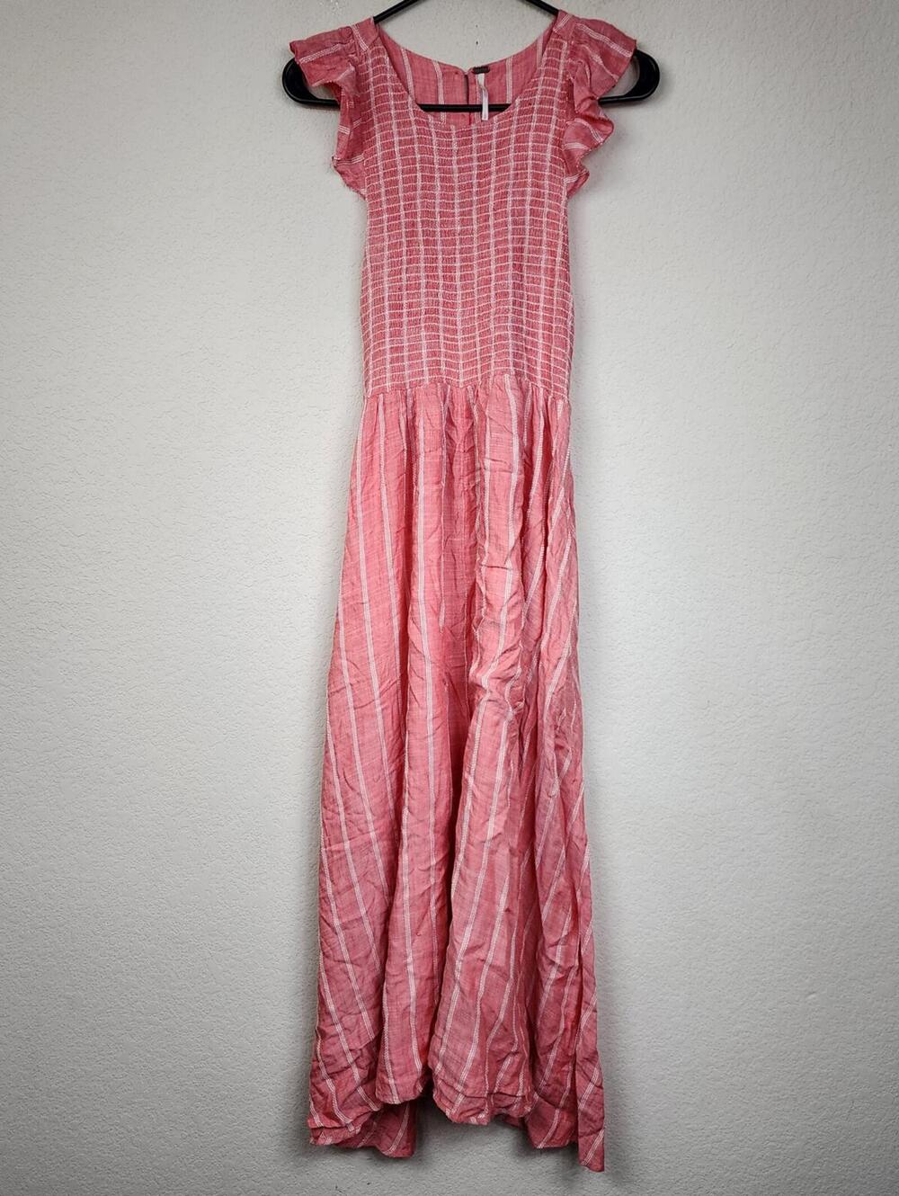 Free People Orange Striped Flutter Small Striped Dress